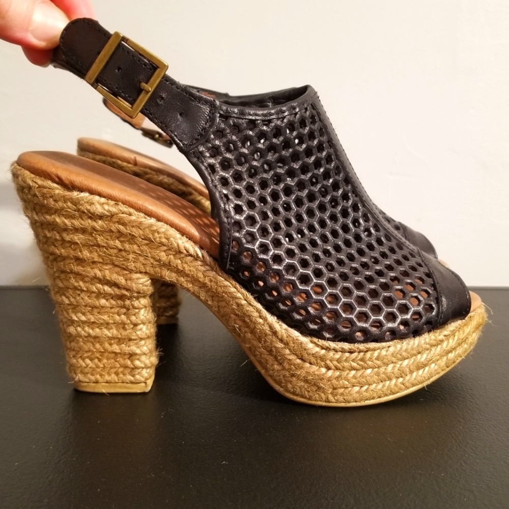 ERIC MICHAEL RETRO ESPADRILLES SPAIN GEOMETRIC CUT OUT PLATFORMS SEXY DISCO VTG
